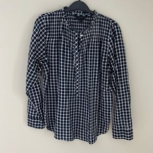 J.Crew cotton navy/white gingham plaid blouse size 8
